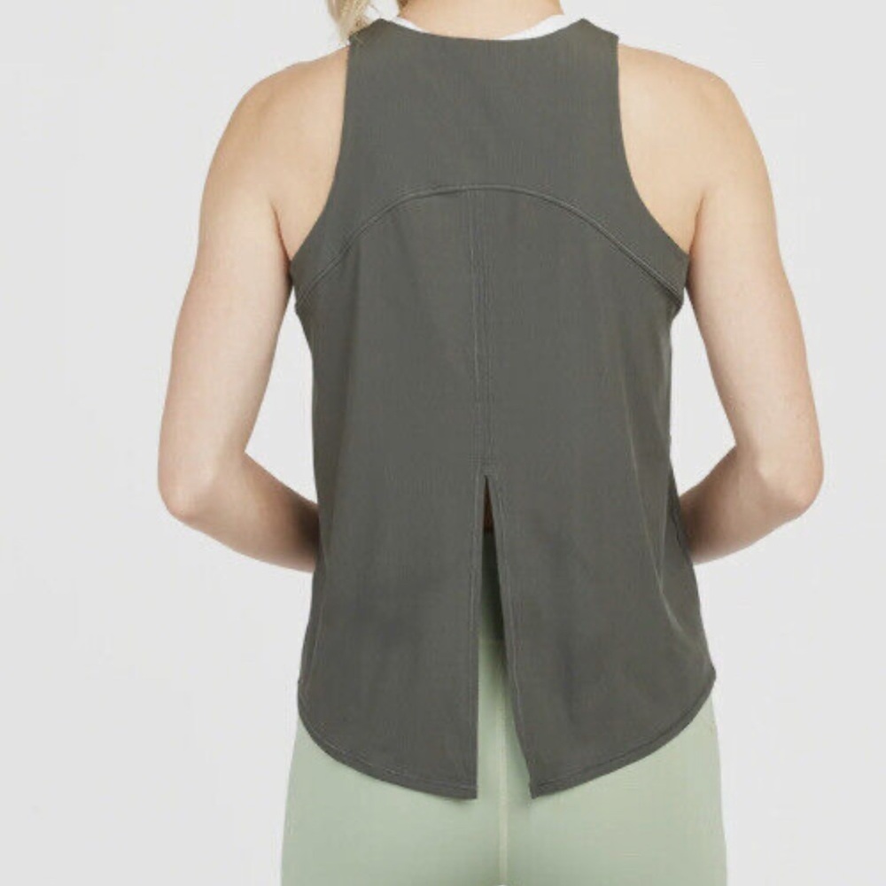 Spanx Go Lightly Ribbed Tie Back Tank Dark Olive Green SZ S - Picture 2 of 10